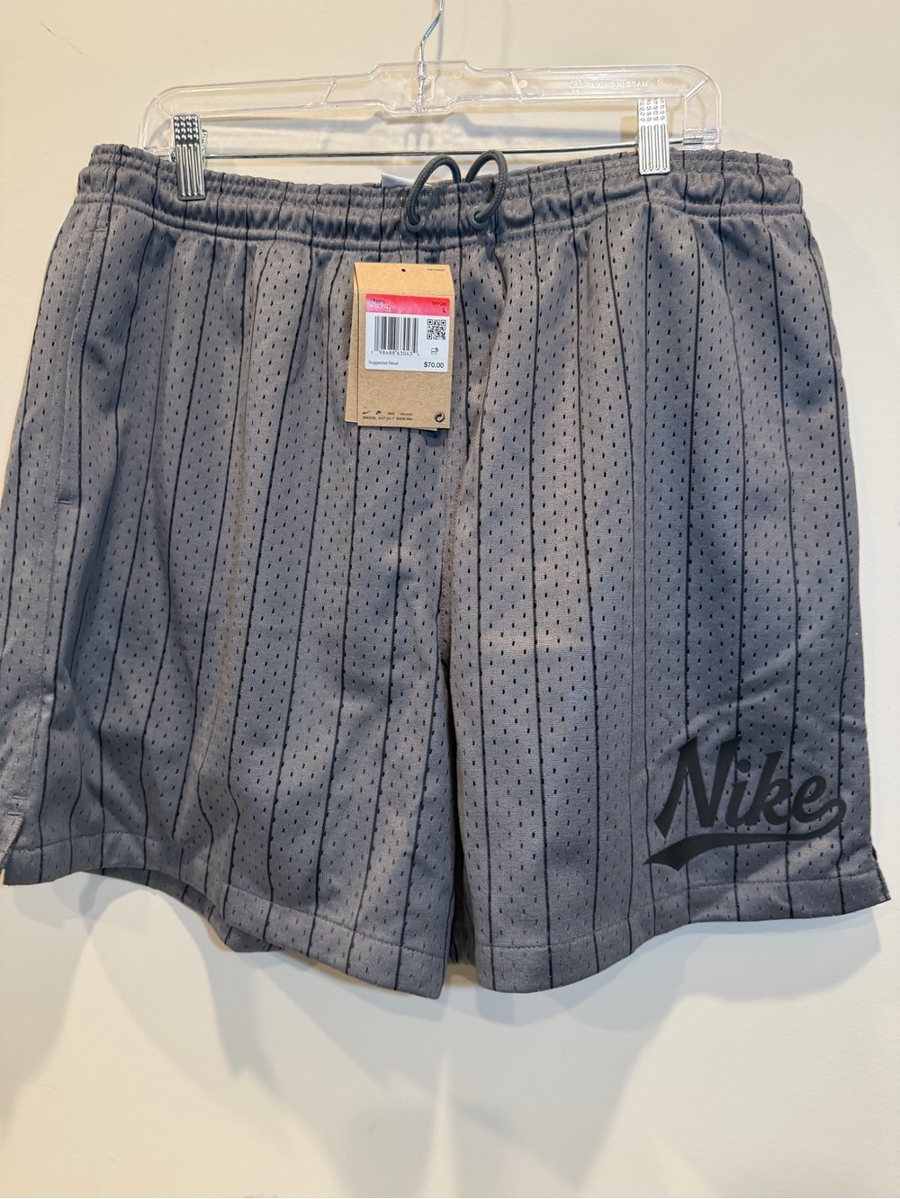 Nike Men's Grey Athletic Mesh Shorts with Drawcord